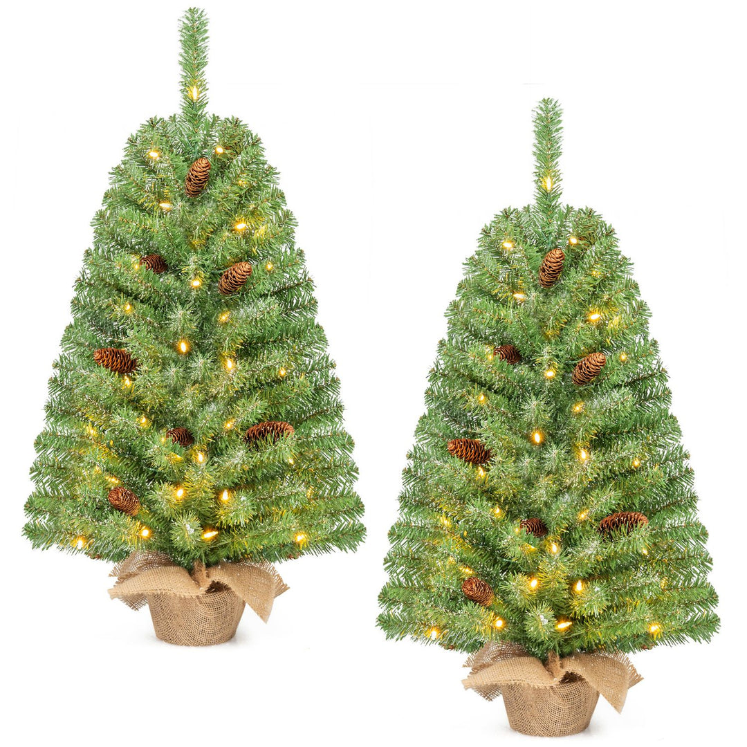 Pre-Lit Mini Christmas Tree with 50 Warm White LED Lights and Timer Set of 2-3 ft
