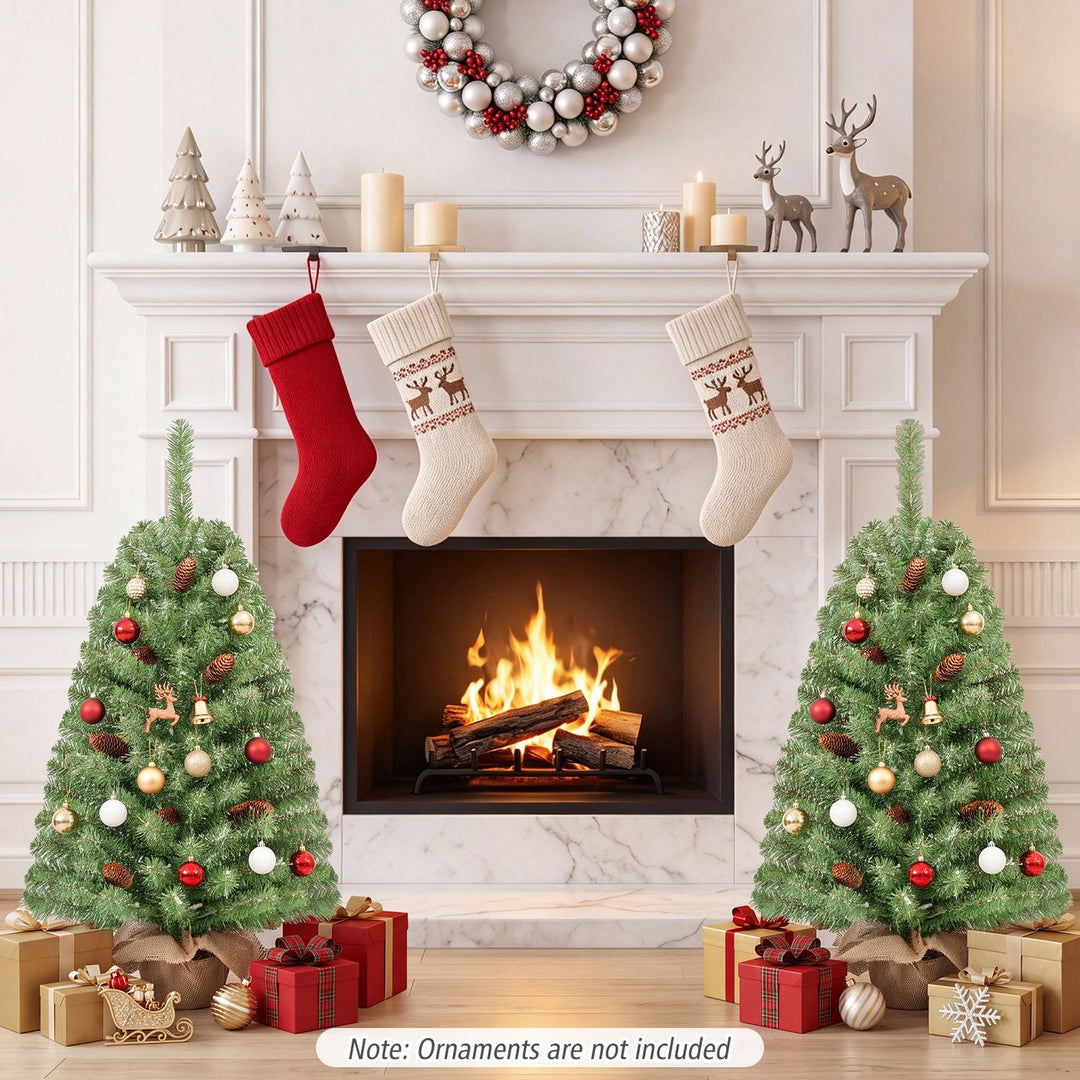 Pre-Lit Mini Christmas Tree with 50 Warm White LED Lights and Timer Set of 2-3 ft