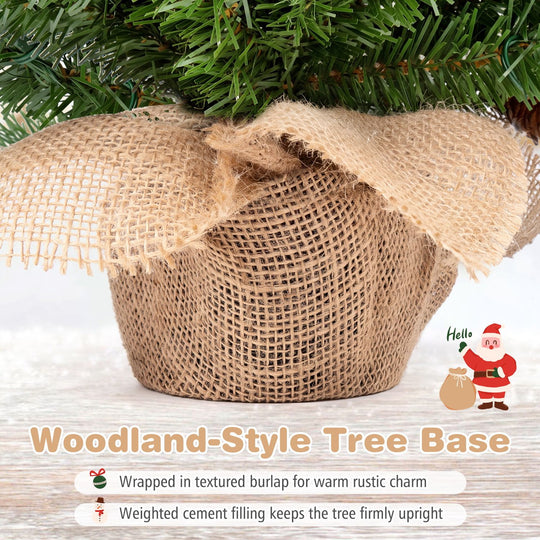 Pre-Lit Mini Christmas Tree with 50 Warm White LED Lights and Timer Set of 2-3 ft
