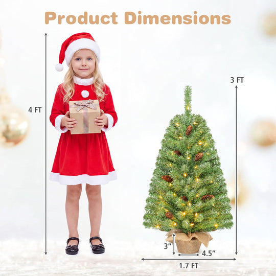 Pre-Lit Mini Christmas Tree with 50 Warm White LED Lights and Timer Set of 2-3 ft