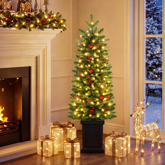 Pre-Lit Potted Christmas Tree with Warm White LED Lights