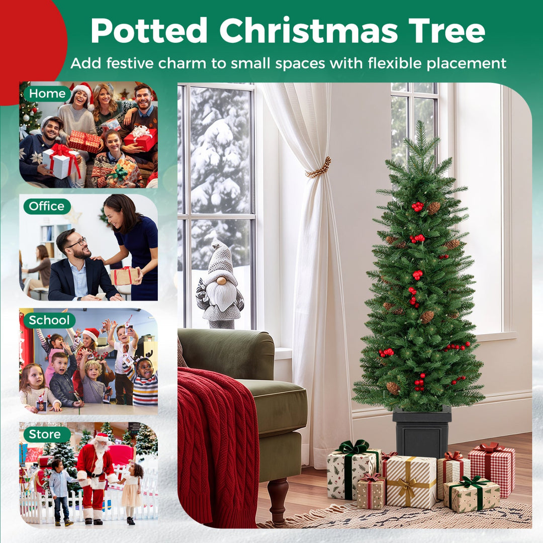 Pre-Lit Potted Christmas Tree with Warm White LED Lights
