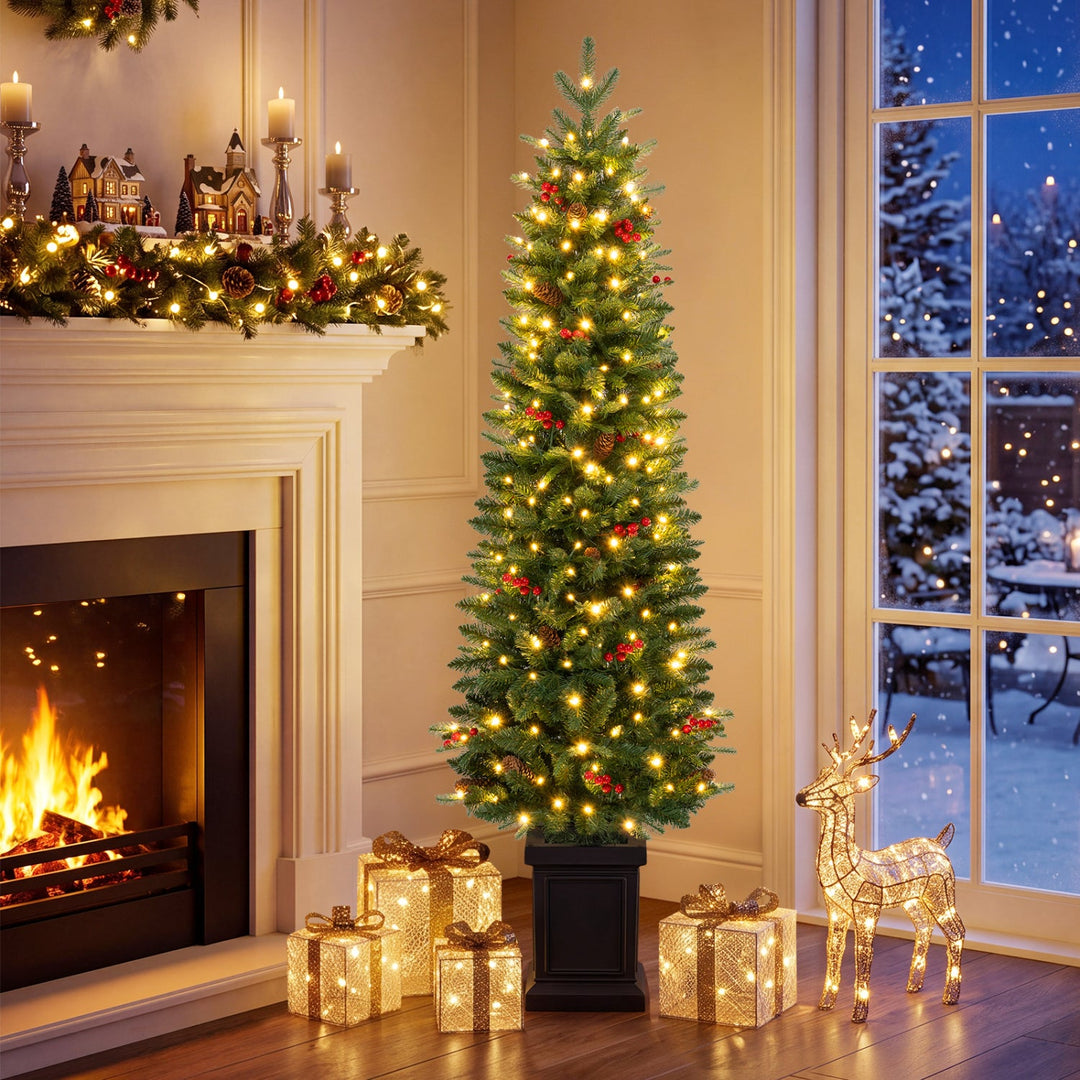 Pre-Lit Potted Christmas Tree with Warm White LED Lights