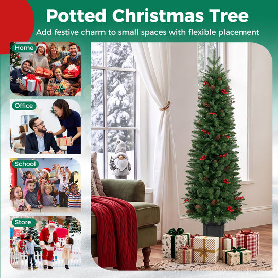 Pre-Lit Potted Christmas Tree with Warm White LED Lights