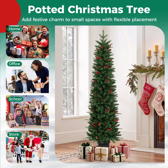Pre-Lit Potted Christmas Tree with Warm White LED Lights