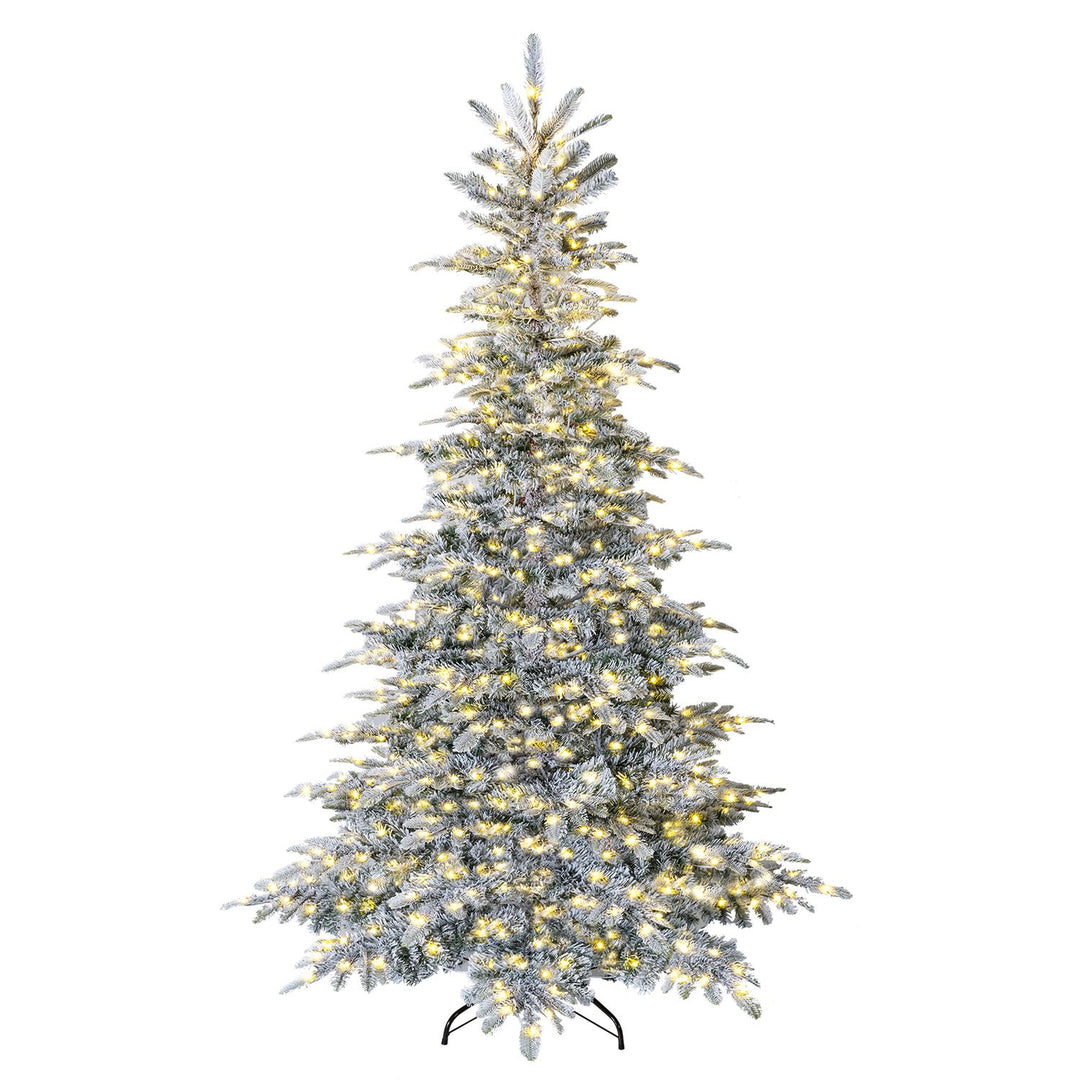 Pre-Lit Snow Flocked Artificial Christmas Tree with Easy-Setup Hinges for Holiday