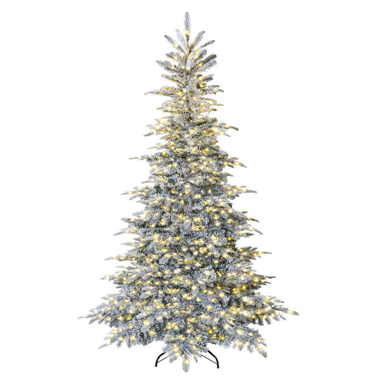 Pre-Lit Snow Flocked Artificial Christmas Tree with Easy-Setup Hinges for Holiday