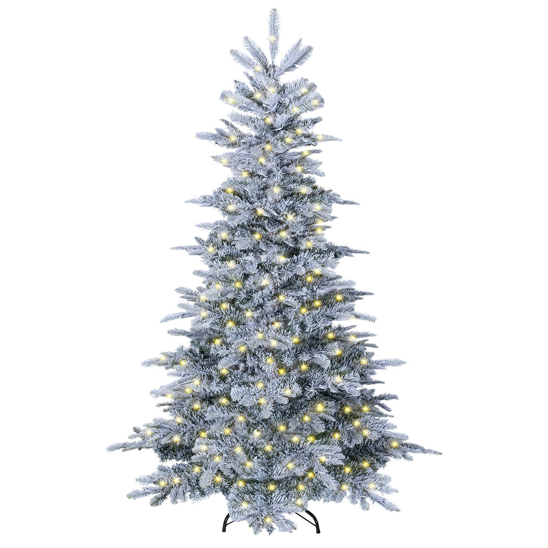 Pre-Lit Snow Flocked Artificial Christmas Tree with Easy-Setup Hinges for Holiday