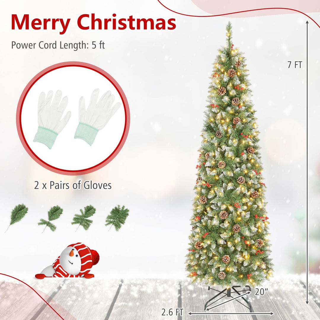 Pre-lit Artificial Pencil Christmas Tree with Pine Cones and Red Berries