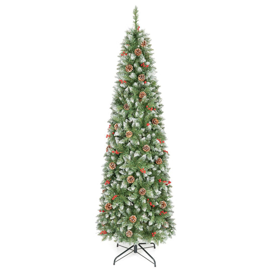 Pre-lit Artificial Pencil Christmas Tree with Pine Cones and Red Berries