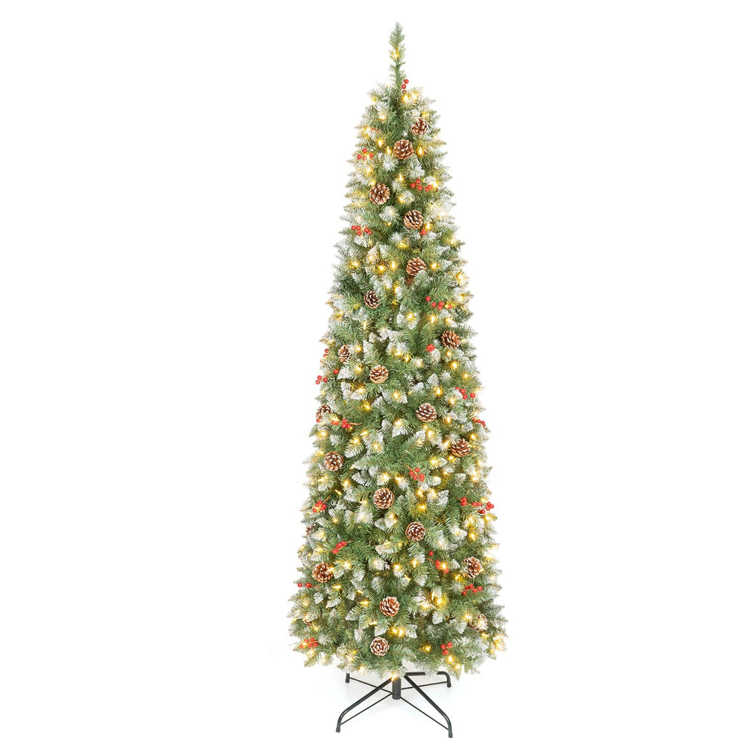Pre-lit Artificial Pencil Christmas Tree with Pine Cones and Red Berries