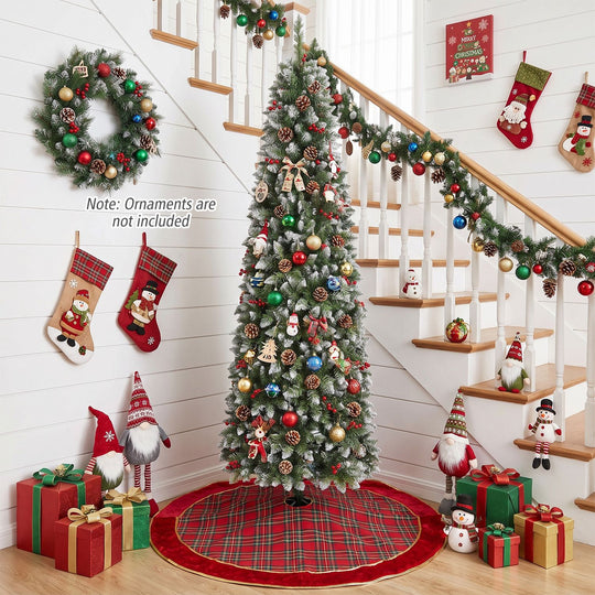 Pre-lit Artificial Pencil Christmas Tree with Pine Cones and Red Berries