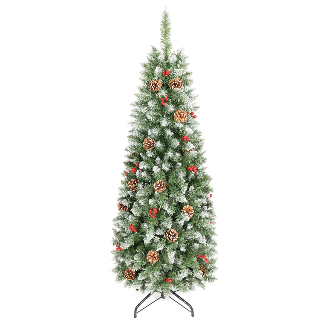 Pre-lit Artificial Pencil Christmas Tree with Pine Cones and Red Berries