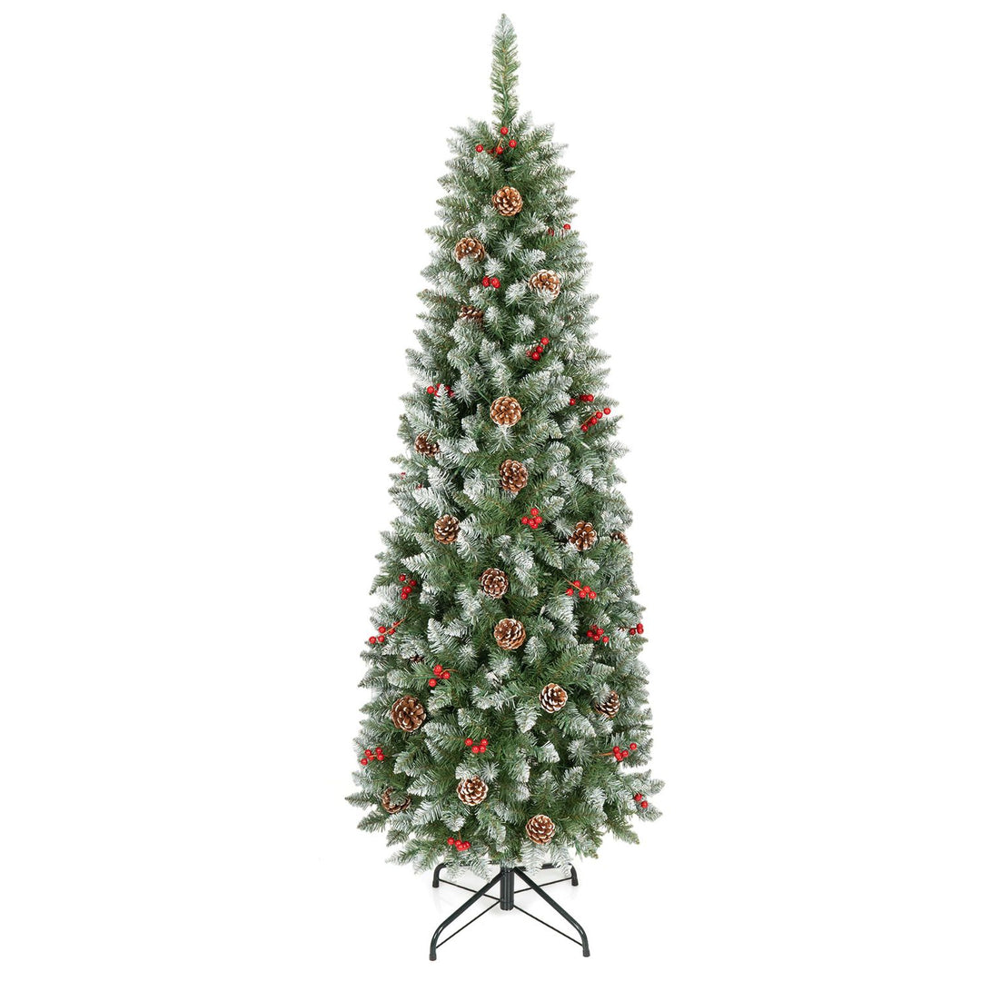 Pre-lit Artificial Pencil Christmas Tree with Pine Cones and Red Berries