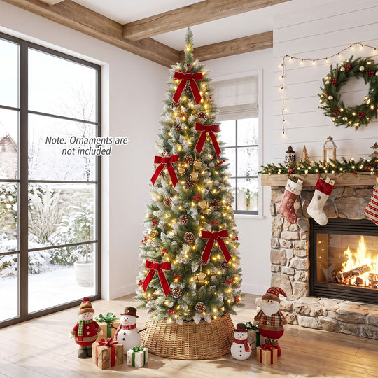 Pre-lit Artificial Pencil Christmas Tree with Pine Cones and Red Berries