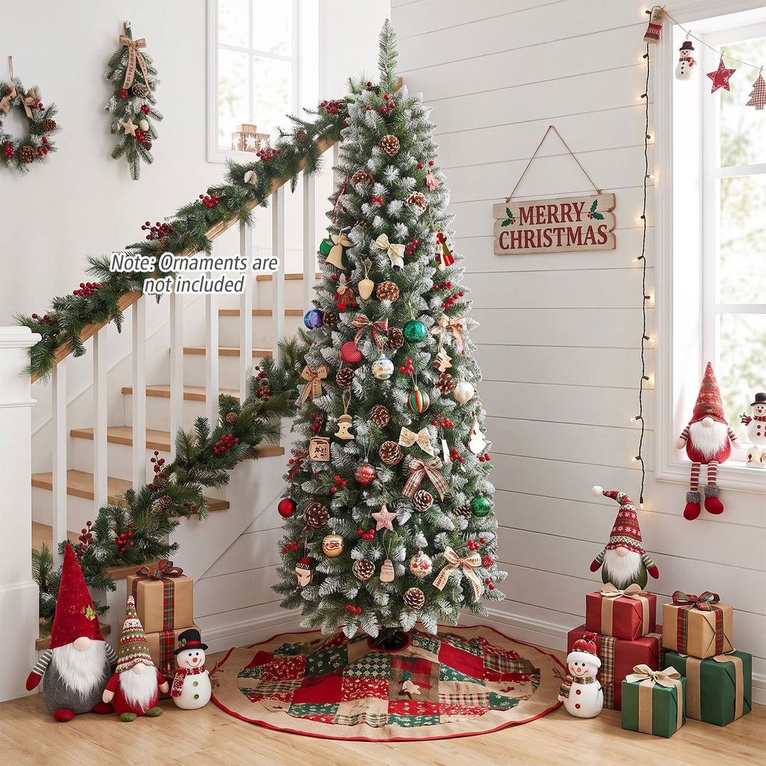 Pre-lit Artificial Pencil Christmas Tree with Pine Cones and Red Berries