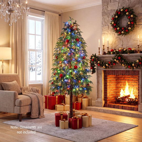 Prelit Artificial Christmas Tree with Warm White and Multicolor LED Lights-6FT