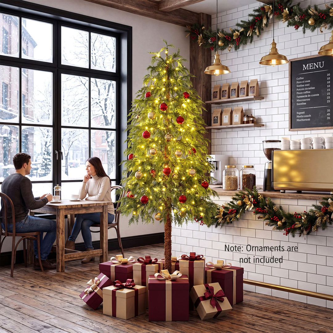 Prelit Artificial Christmas Tree with Warm White and Multicolor LED Lights-6FT