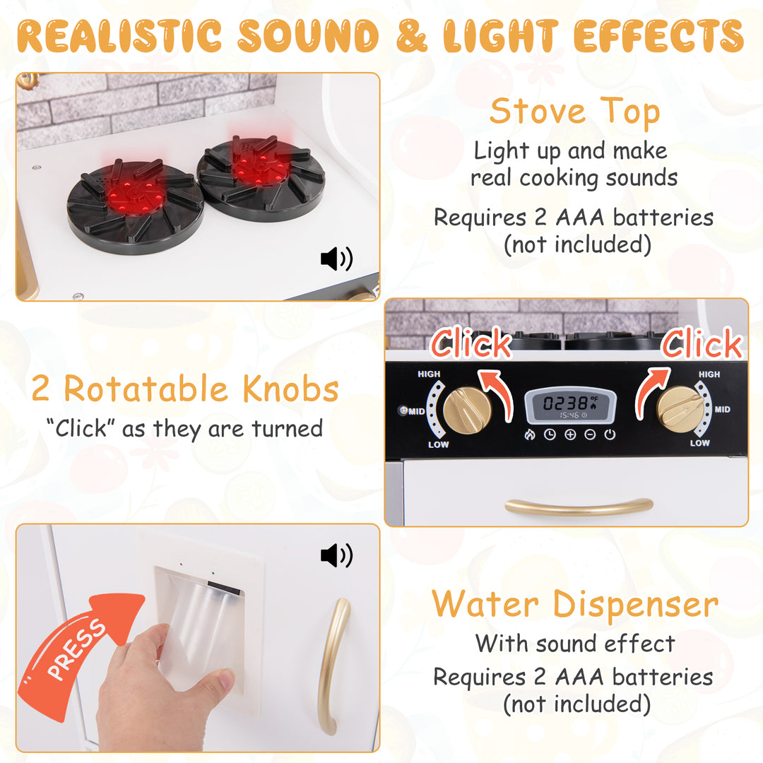 Pretend Play Kitchen with Utensils for Kids Aged 3+-White