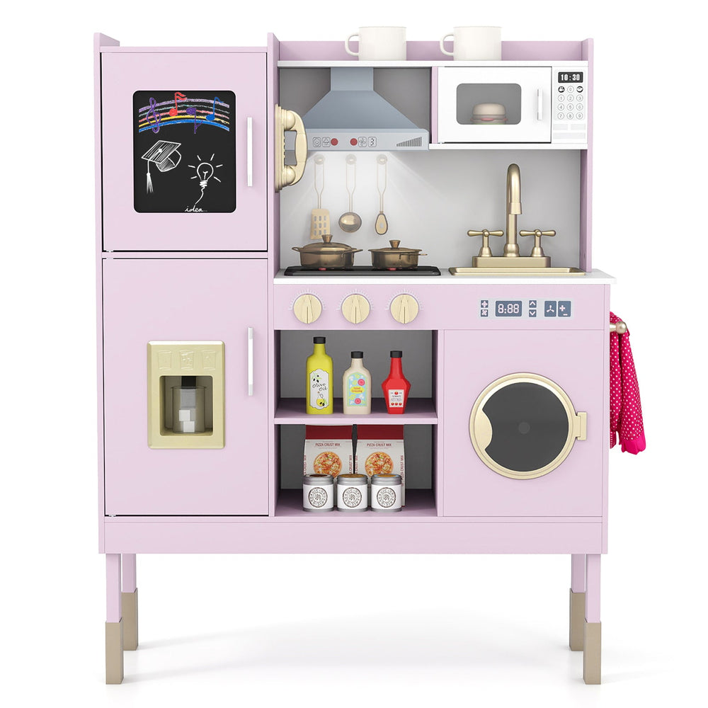 Pretend Play Kitchen Toy Kitchen Playset with Range Hood Ice Maker and Telephone