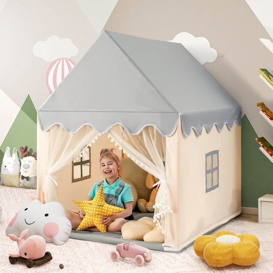 Kids Large Play Castle Fairy Tent with Mat-Beige