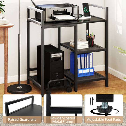 Printer Stand with Charging Station and Storage Shelves
