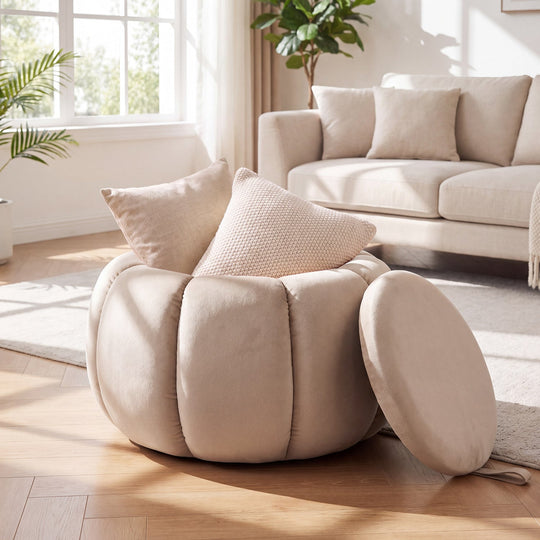 Pumpkin Ottoman with Hidden Storage and Removable Lid