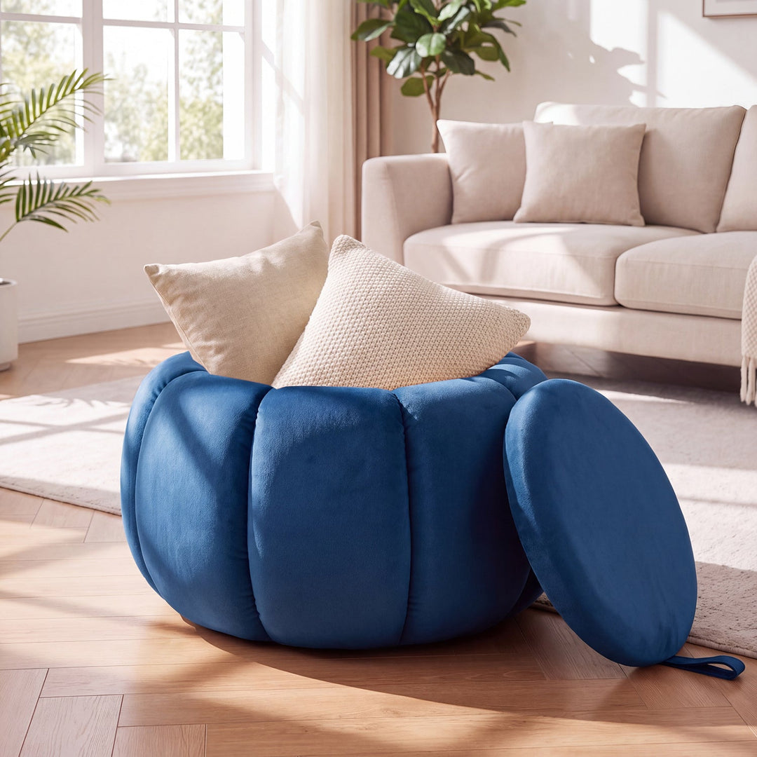 Pumpkin Ottoman with Hidden Storage and Removable Lid