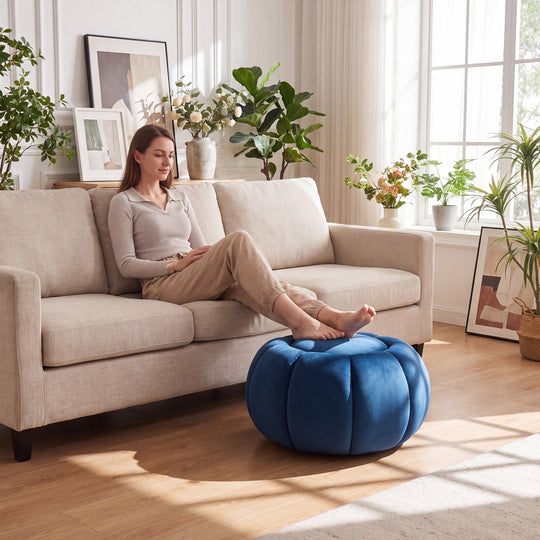 Pumpkin Ottoman with Hidden Storage and Removable Lid