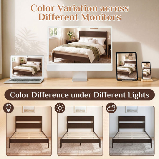 Queen Bed Frame with Headboard and Solid Wood Legs