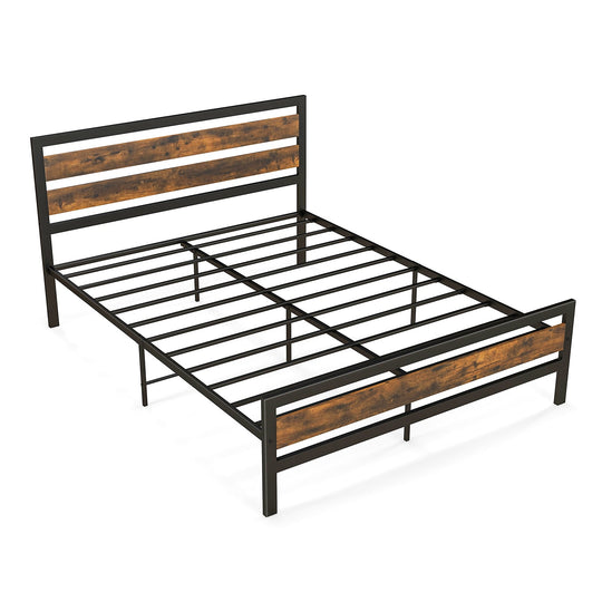 Full/Queen Industrial Bed Frame with Rustic Headboard and Footboard-Queen Size