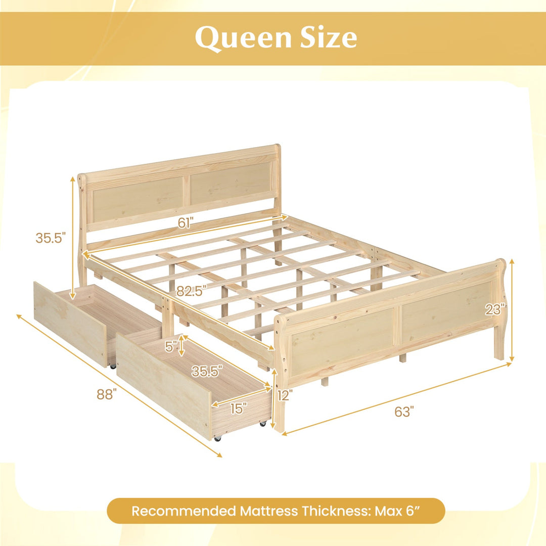Queen Size Bed Frame with 2 Storage Drawers and Footboard