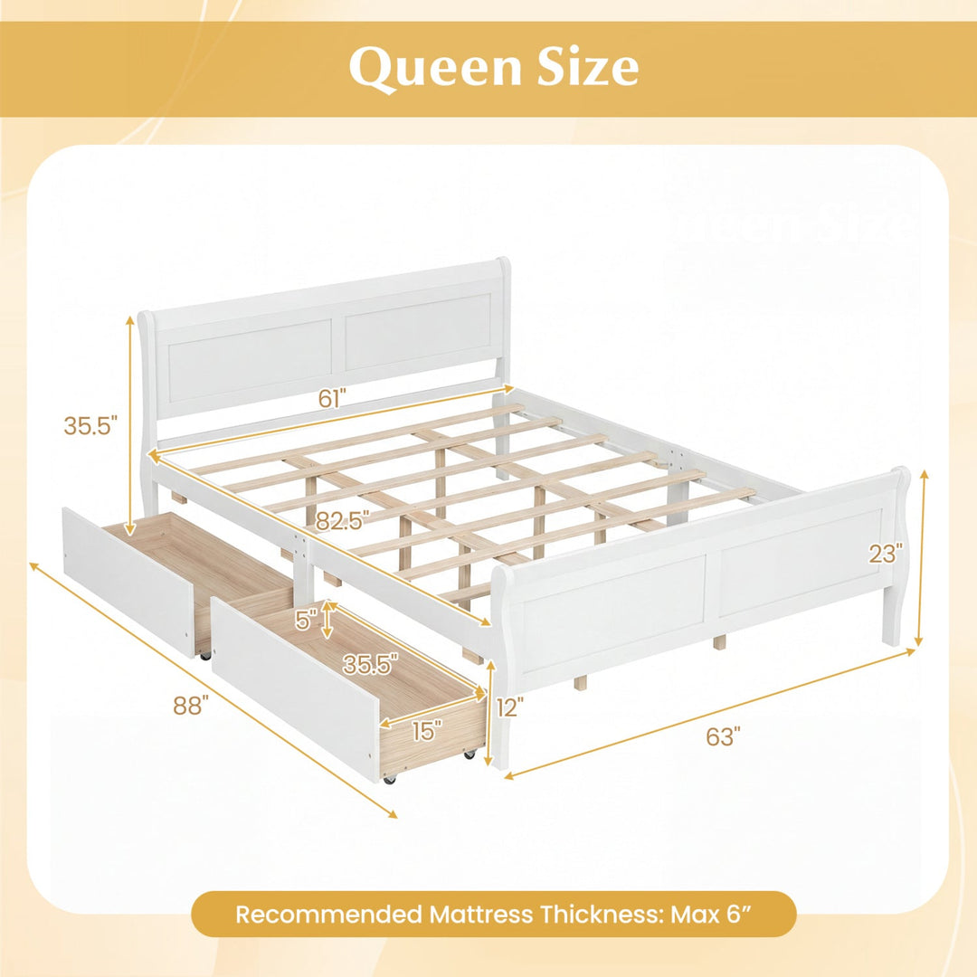 Queen Size Bed Frame with 2 Storage Drawers and Footboard