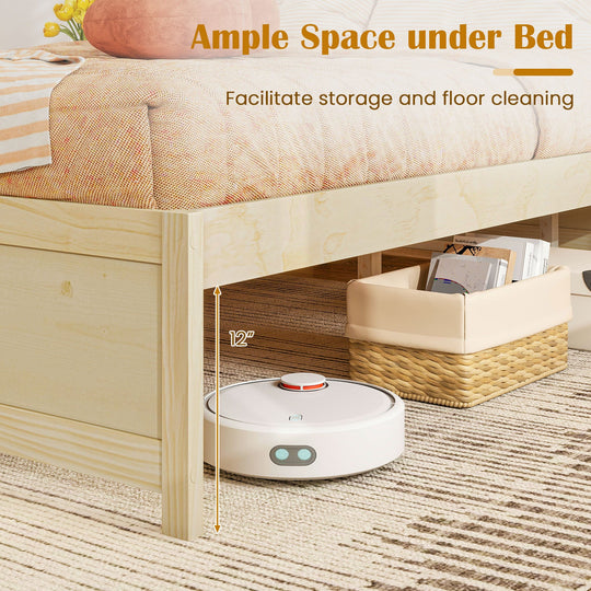Queen Size Bed Frame with 2 Rolling Storage Drawers