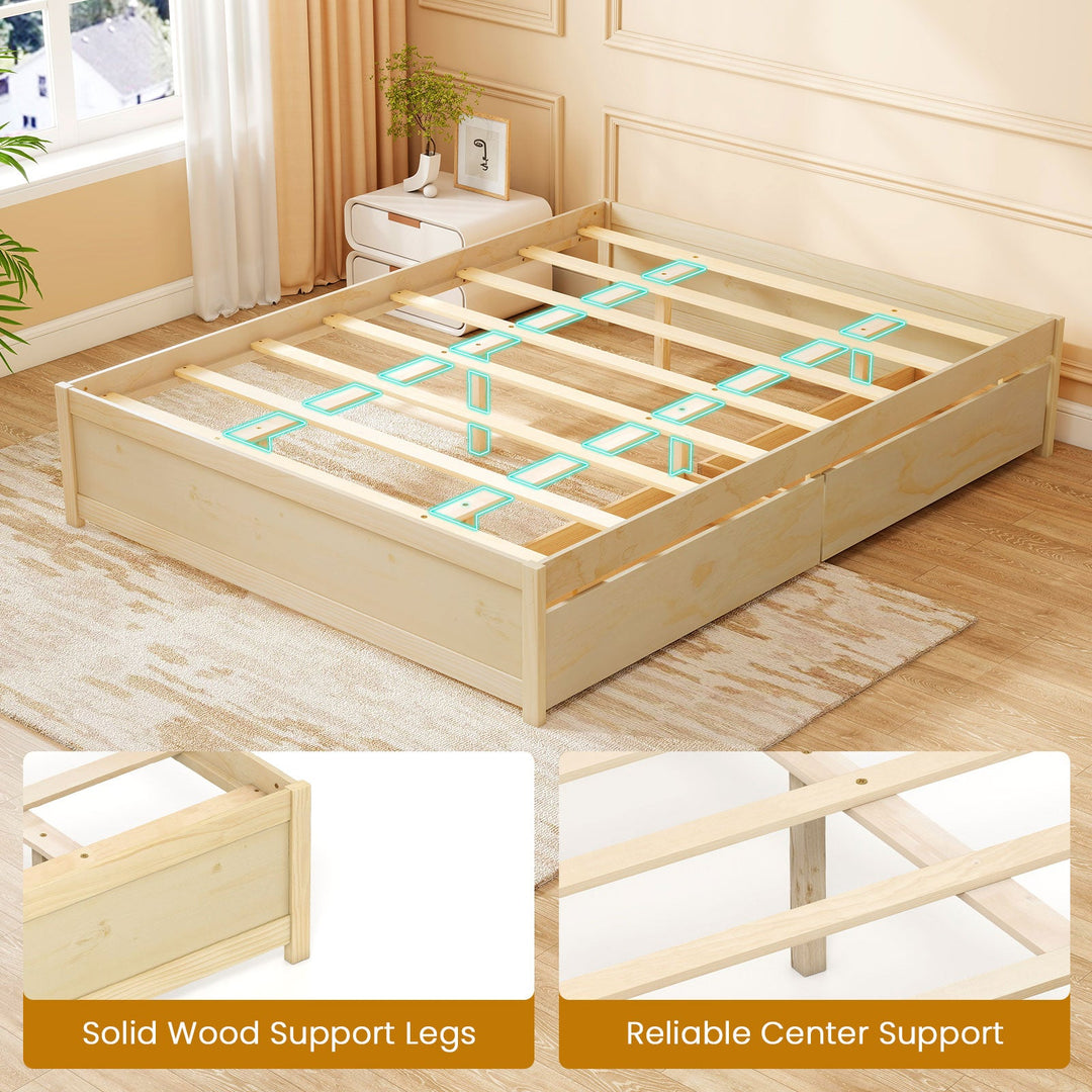 Queen Size Bed Frame with 2 Rolling Storage Drawers