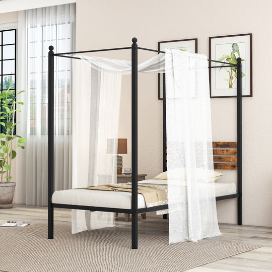 Queen Size Canopy Bed Frame with Under Bed Storage