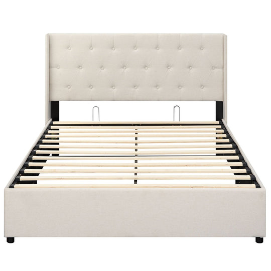 Queen Size Lift-up Storage Bed Modern Linen Upholstered Platform Bed