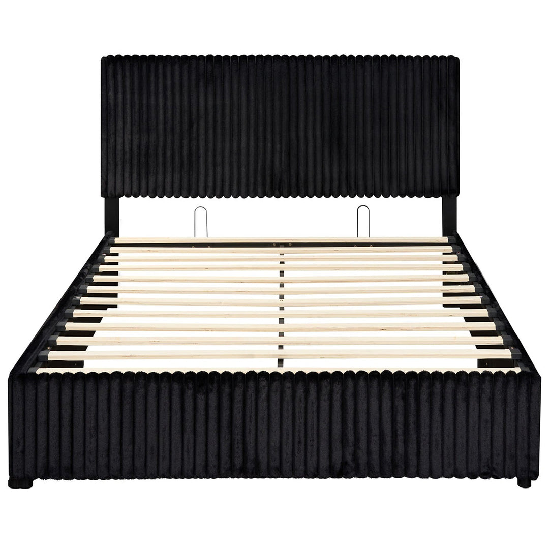 Queen Size Lift-up Storage Bed with Wooden Slat Support