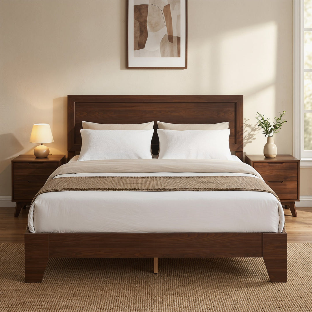 Queen Size Platform Bed Frame with Headboard - White