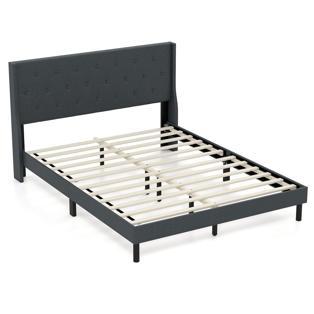 Queen Upholstered Bed Frame with Tufted Wingback Headboard
