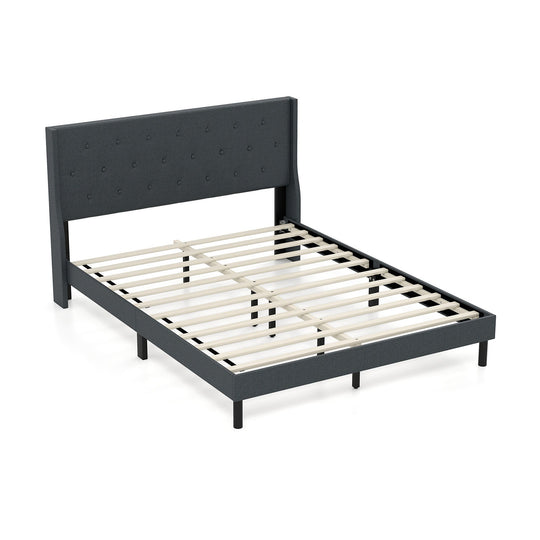 Queen Upholstered Bed Frame with Tufted Wingback Headboard