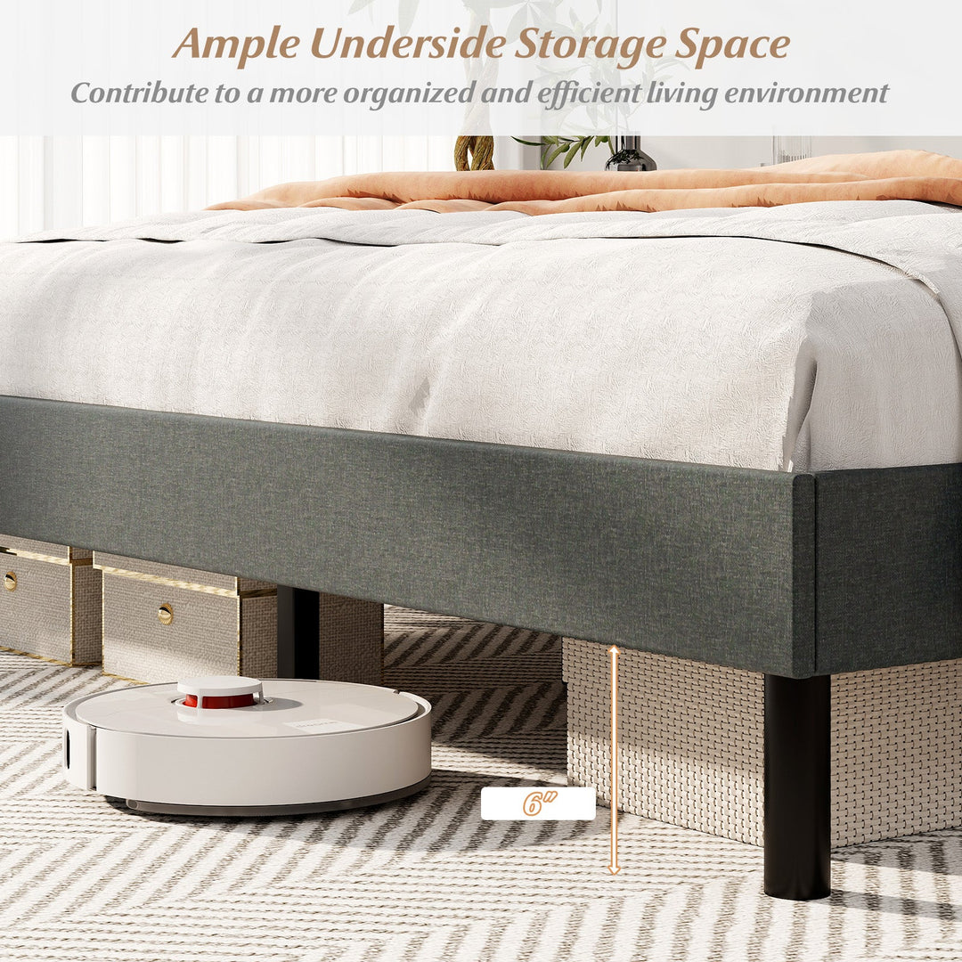 Queen Upholstered Bed Frame with Tufted Wingback Headboard