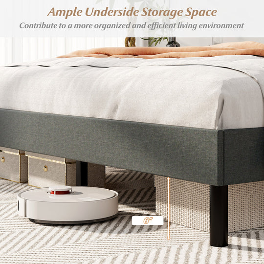 Queen Upholstered Bed Frame with Tufted Wingback Headboard