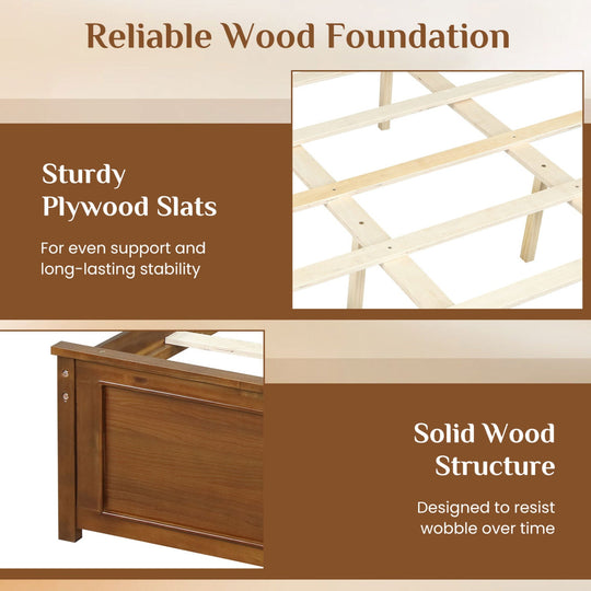 Twin Size Wooden Platform Bed Frame with Headboard