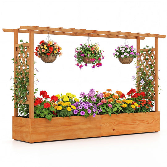 Raised Garden Bed Planter Box with Lattice Trellis Drainage Holes