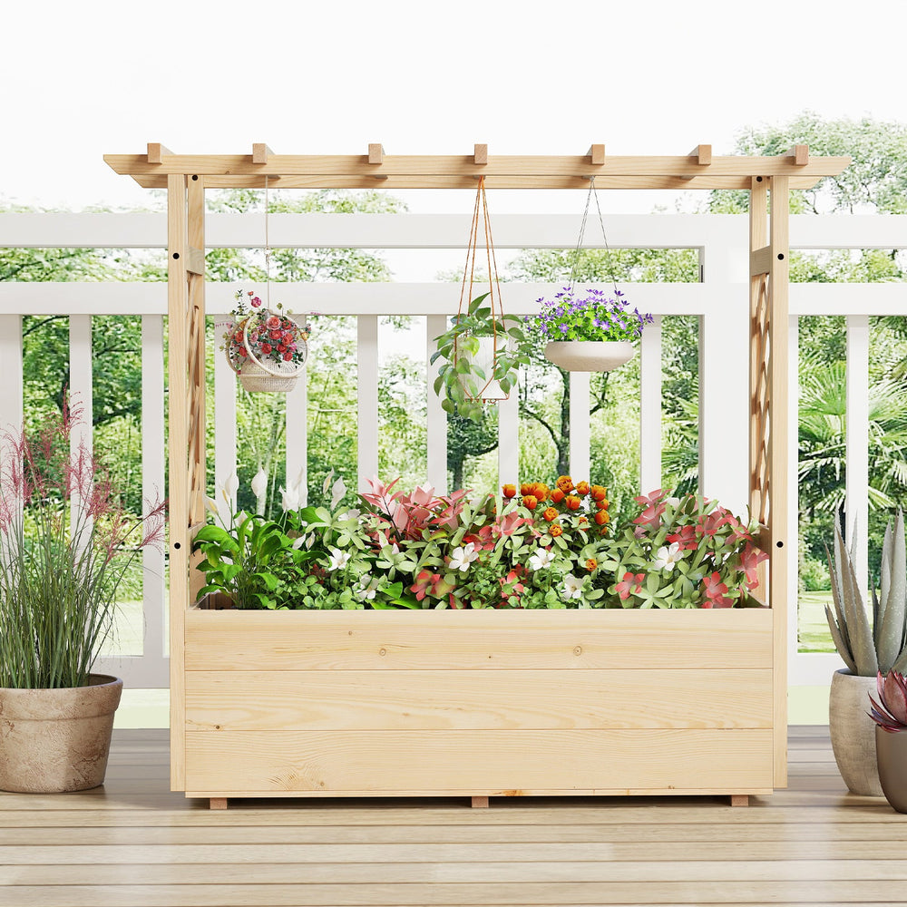 Raised Garden Bed Wooden Elevated Planter Box with Hanging Roof-L