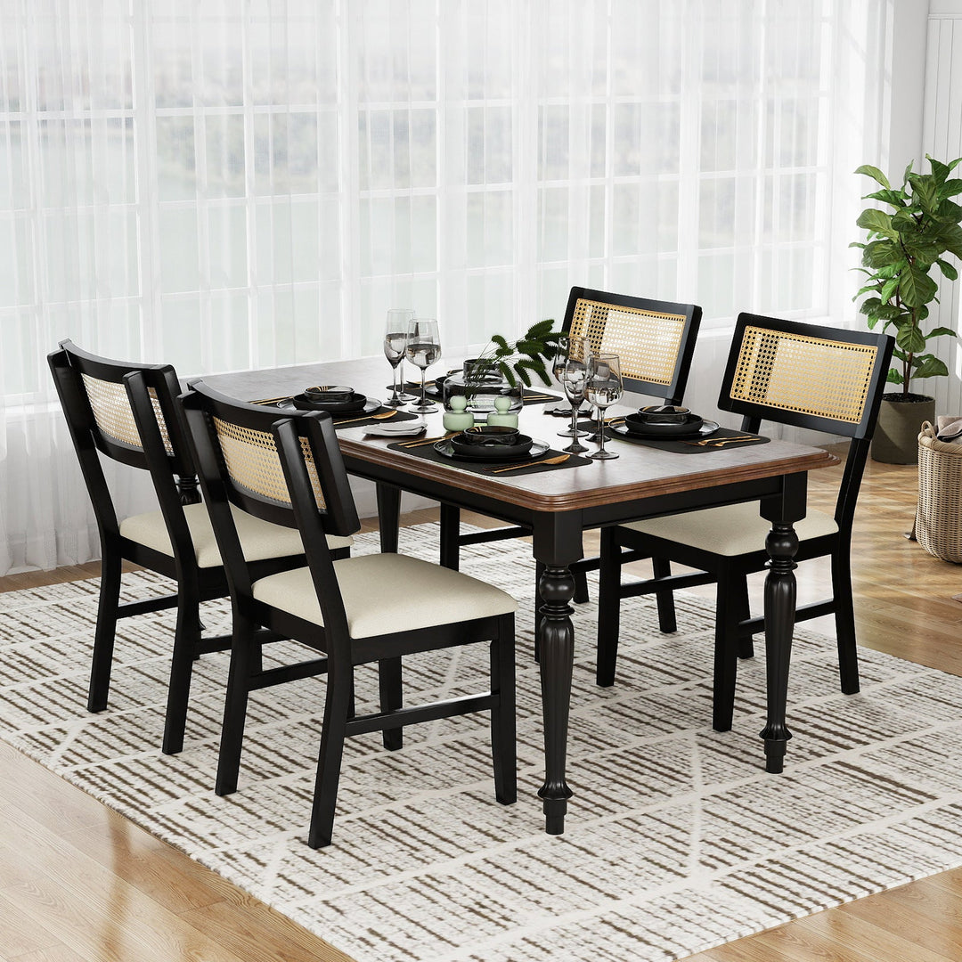 Solid Rubber Wood Dining Chairs Set of 4 with Curved Backrest