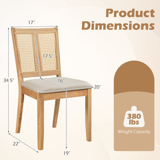 Rattan Dining Chairs Set of 4 with Padded Seats