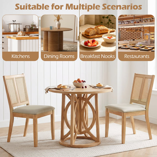 Rattan Dining Chairs Set of 4 with Padded Seats