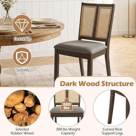 Rattan Dining Chairs Set of 2 with Curved Backrest